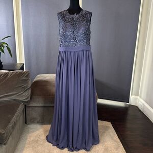 Women’s Blue Full Length Sleeveless Chiffon Bridesmaid Dress Zip Up Size 16 NEW